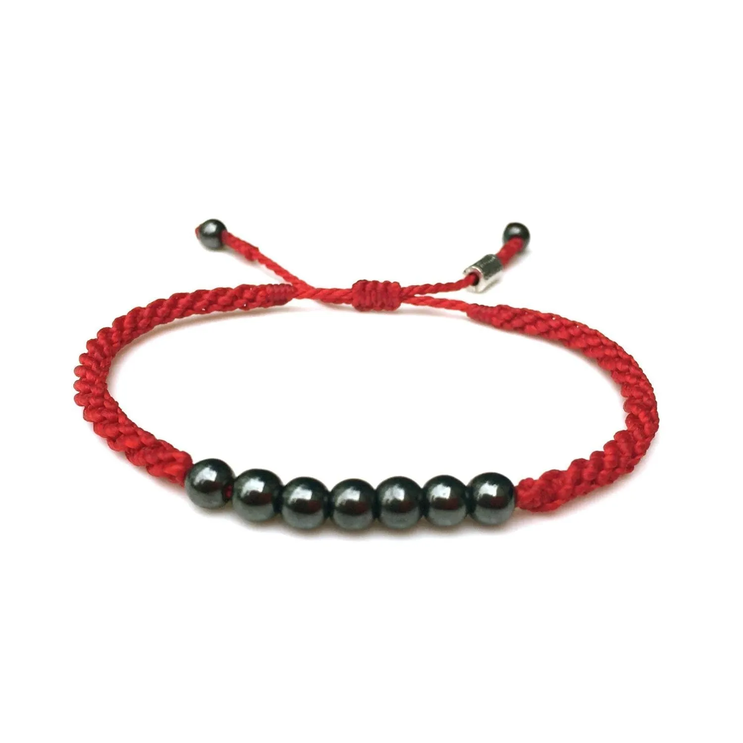 Red Bracelet with Lucky 7 Hematite Stones for Men and Women - Handmade Unisex Designer Beaded Macrame Adult Friendship Jewelry Valentine's Day by Rumi Sumaq