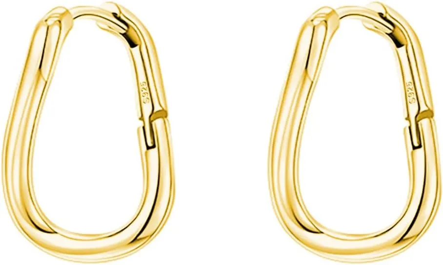 Reffeer 925 Sterling Silver Curved Hoop Earrings for Women Teens Minimalist Square Hoop Earrings Twisted Hoop Earrings