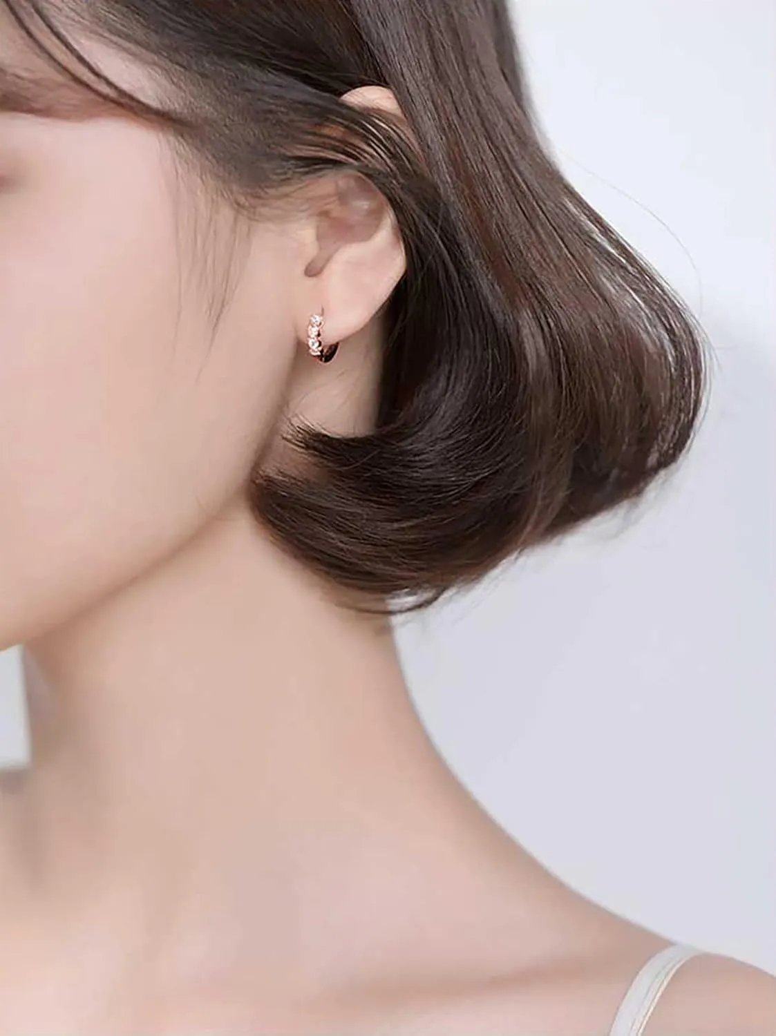 Reffeer Solid 925 Sterling Silver Cubic Zirconia Earrings Tiny Double Love Heart Hoop Earrings for Women Teens Sleeper Huggie Studs Earrings