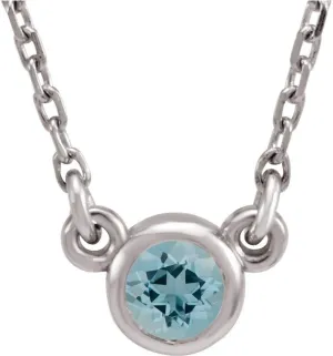 Rhodium Plated Sterling Silver 4mm Round Shape Imitation Aquamarine Solitaire Necklace Fine Jewelry for Women Gifts for Her (7.1x4.8mm), 16"
