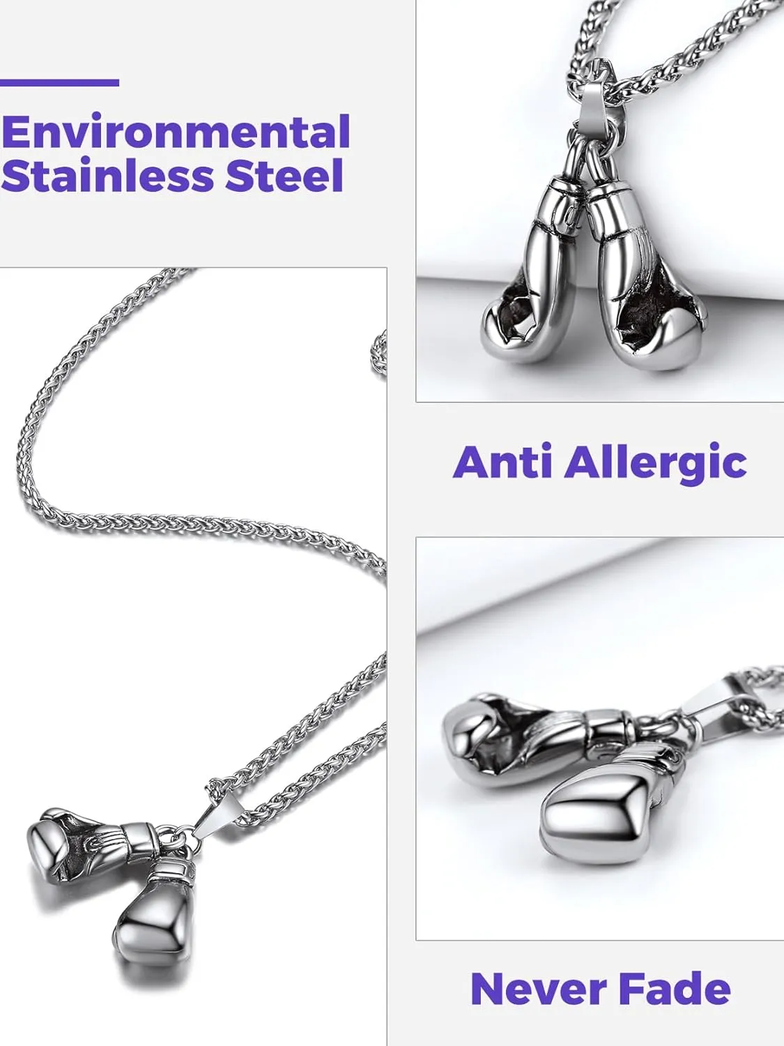Richsteel Necklaces for Men Women Football/Basketball/Boxing Gloves/Shoes Pendant Stainless Steel Hip Hop Sports Fan Jewelry