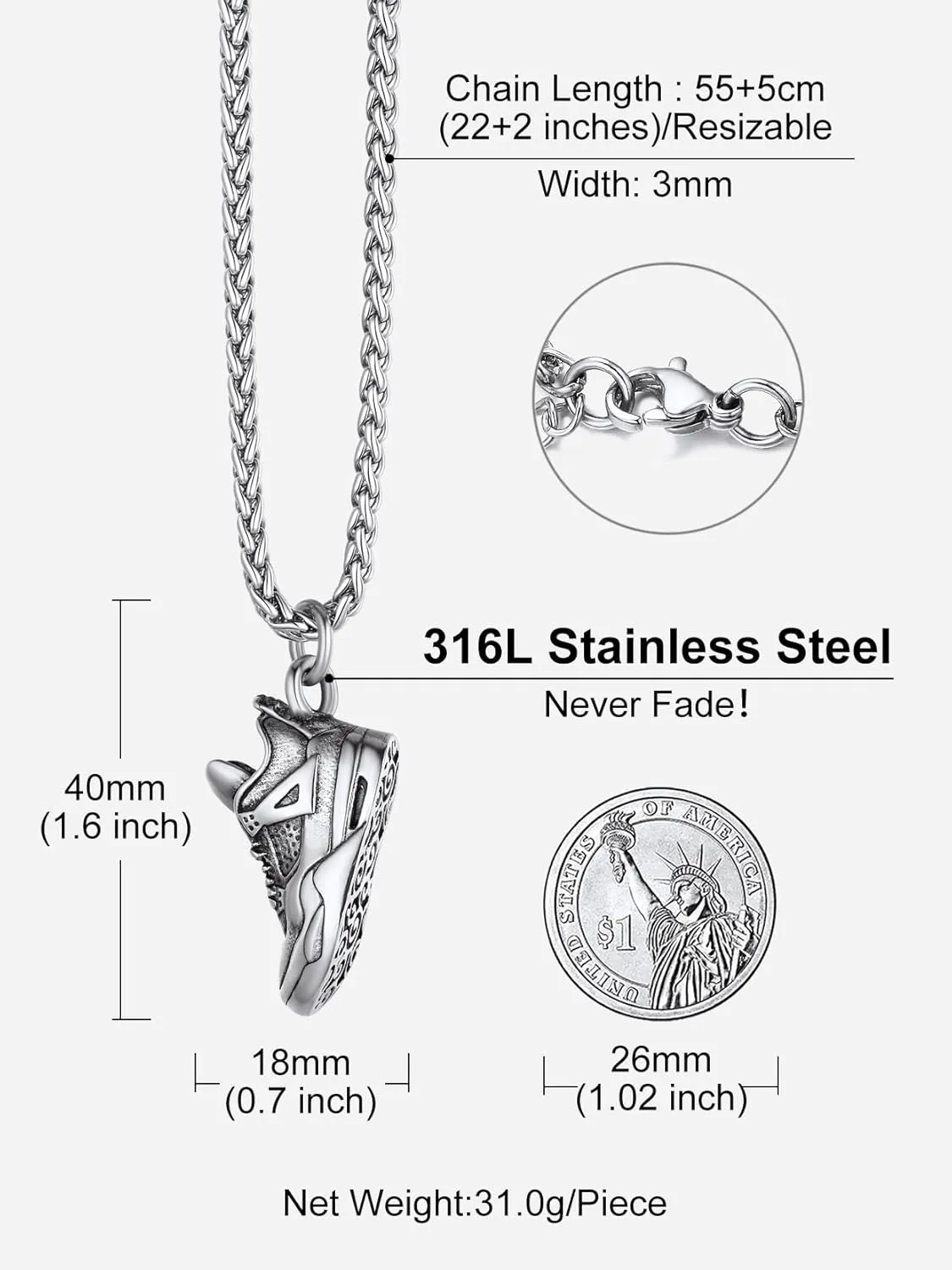 Richsteel Necklaces for Men Women Football/Basketball/Boxing Gloves/Shoes Pendant Stainless Steel Hip Hop Sports Fan Jewelry