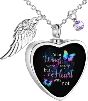 RIPFEVURN Heart Cremation Jewelry Urn Necklaces for Ashes for Women Stainless Steel Butterfly Cremation Jewelry Human Ashes Holder Memorial Keepsake Pendant