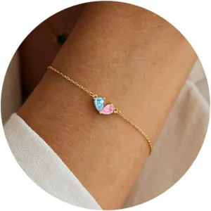 RLMOON Gold Bracelets for Women Dainty 2 Birthstone Bracelets Non tarnish 14K Gold Plated Heart CZ Bracelet for Mother and Daughter Anniversary Birthday Jewelry Gift