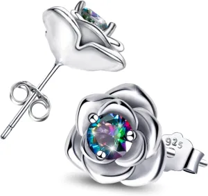 Rose Earrings for Women - Sterling Silver Earrings for Sensitive Ears Hypoallergenic Cubic Zirconia Flower Earrings Classic Lightweight Earrings for Ladies Gifts for Birthday for Mother Wife