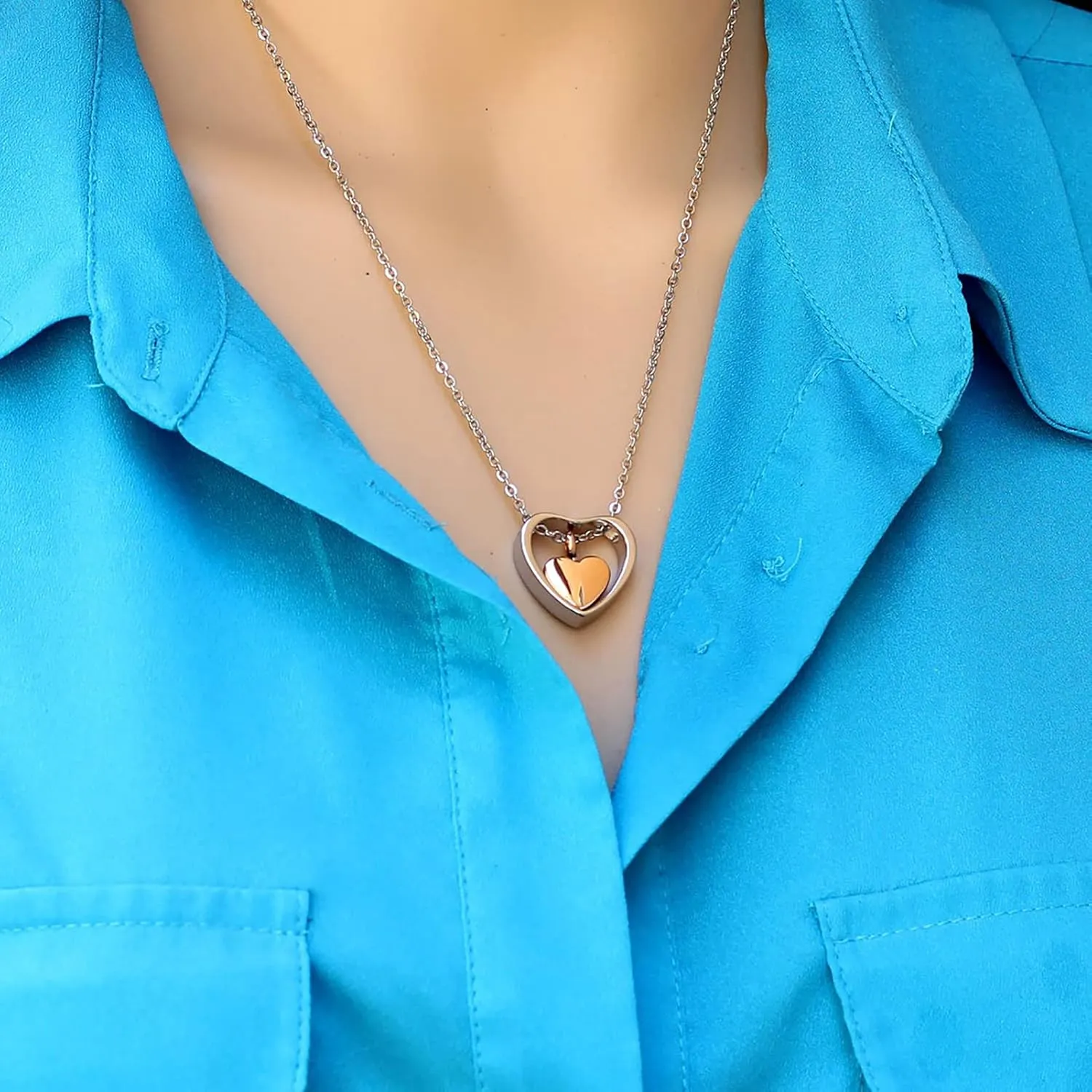 Rose Gold Double Heart Urn Necklaces for Human Pet Ashes Cremation Jewelry for Ashes Keepsake Memorial Pendant Jewelry