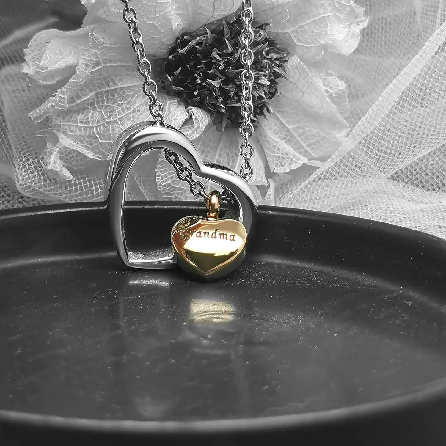 Rose Gold Double Heart Urn Necklaces for Human Pet Ashes Cremation Jewelry for Ashes Keepsake Memorial Pendant Jewelry