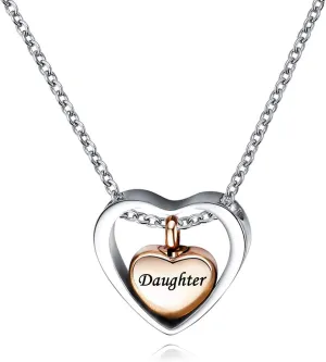 Rose Gold Double Heart Urn Necklaces for Human Pet Ashes Cremation Jewelry for Ashes Keepsake Memorial Pendant Jewelry