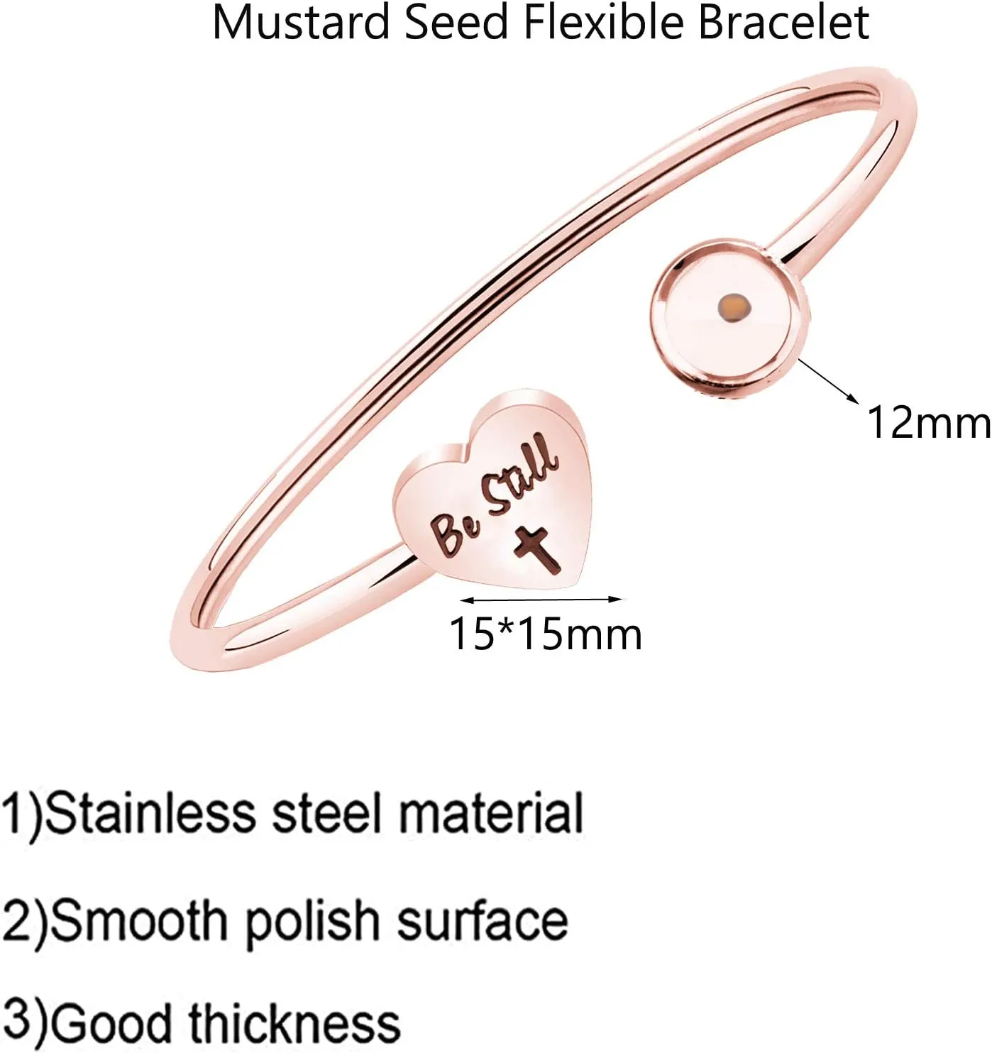 Rose Gold Inspirational Faith Bracelet Jewelry Mustard Seed Flexible Bracelets