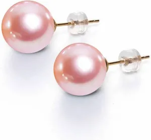 Round pink pearl earrings, Freshwater cultured carefully handpicked AAAA  grade paired pearls 925 silver 18K Gold plated earrings, hypoallergenic cultured pearl pink pearl earring for women