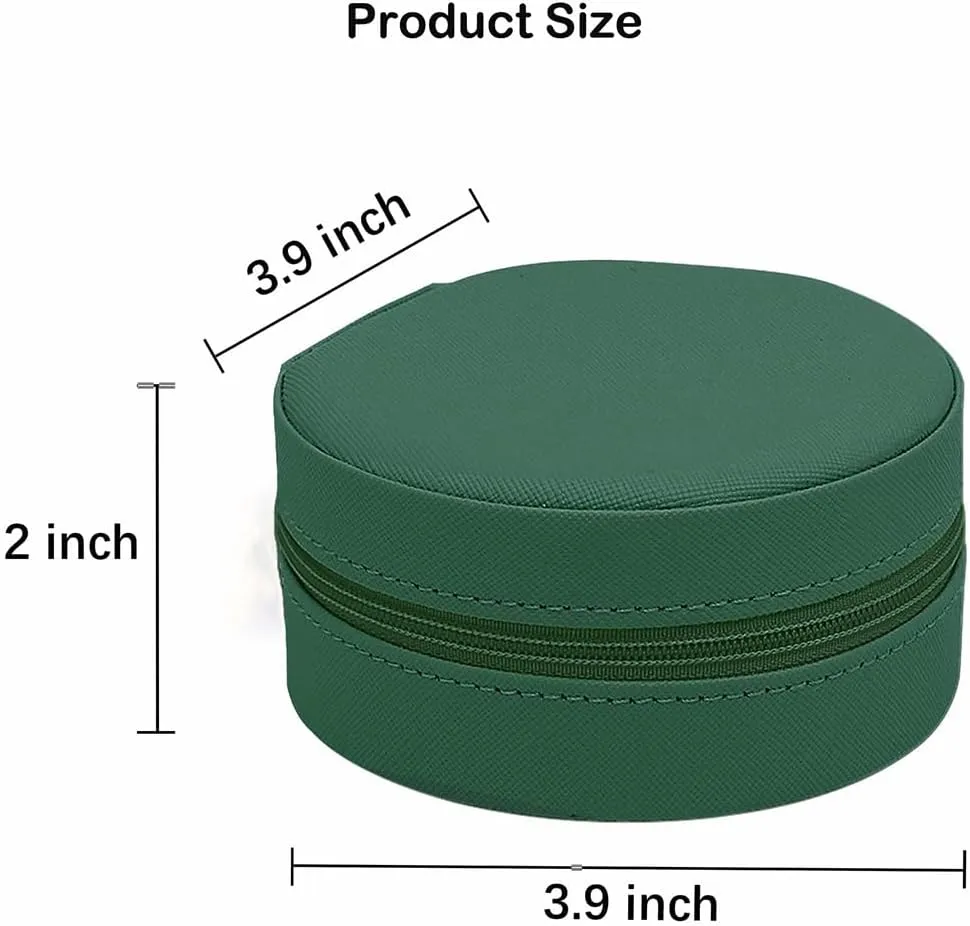 RT&BS Small Travel Jewelry Case, Round Mini Travel Jewelry Box for Rings Earrings Necklaces, Gifts for Women Girls (Blackish green)