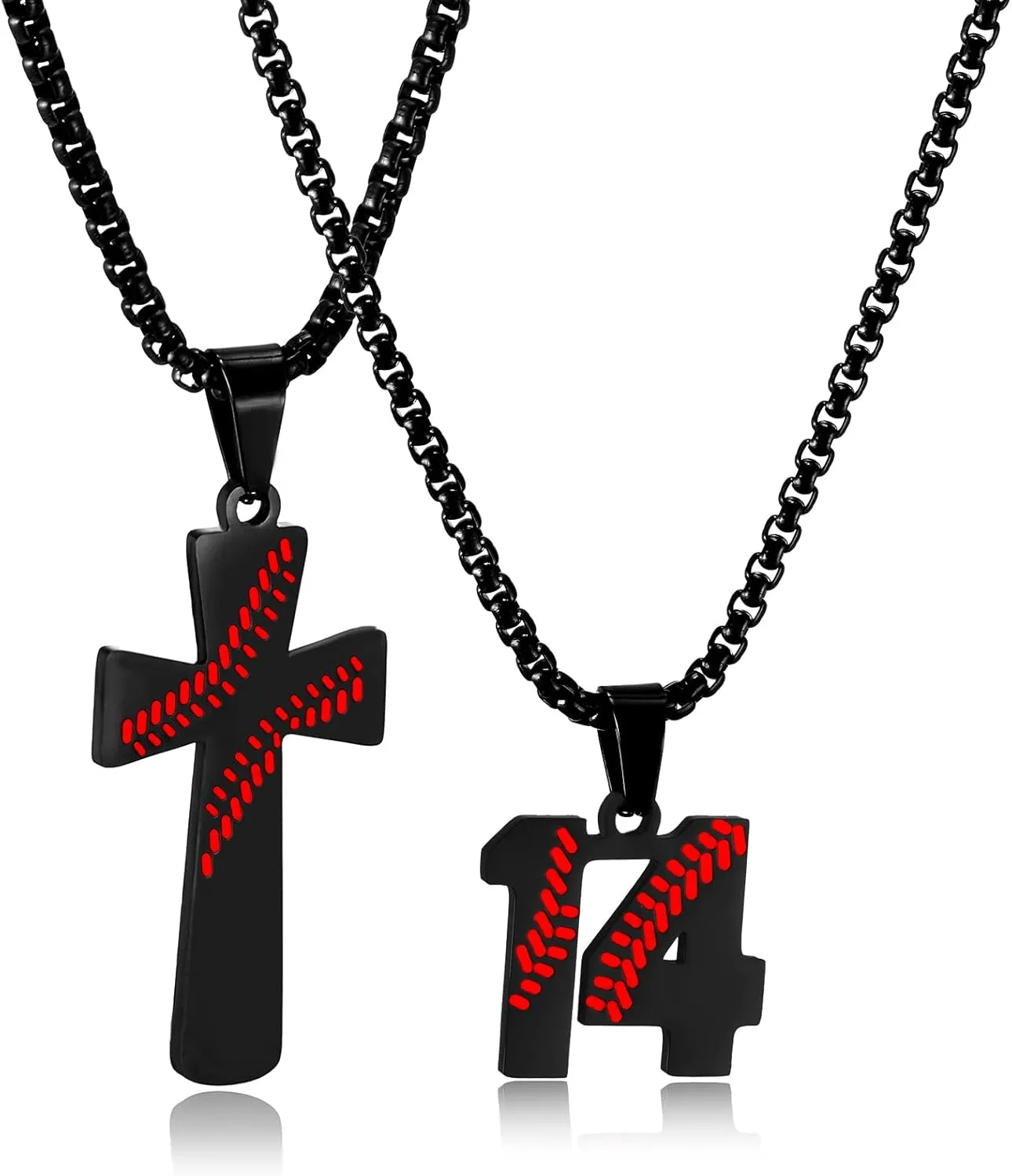RWQIAN 2PCS Baseball Necklace for Boys Baseball Number Pendant Necklace Stainless Steel Mens Baseball Cross and Number Chain Set,I CAN DO ALL THINGS Strength Bible Verse Cross Necklace Sport Jewelry
