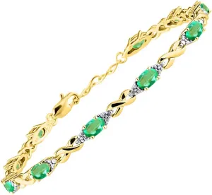 RYLOS Bracelets for Women Yellow Gold Plated Silver XO Hugs & Kisses Tennis Bracelet Gemstone & Genuine Diamonds Adjustable to Fit 7"-8" Wrist, 10 Gorgeous 6X4MM Jewelry for Women Friendship Bracelets