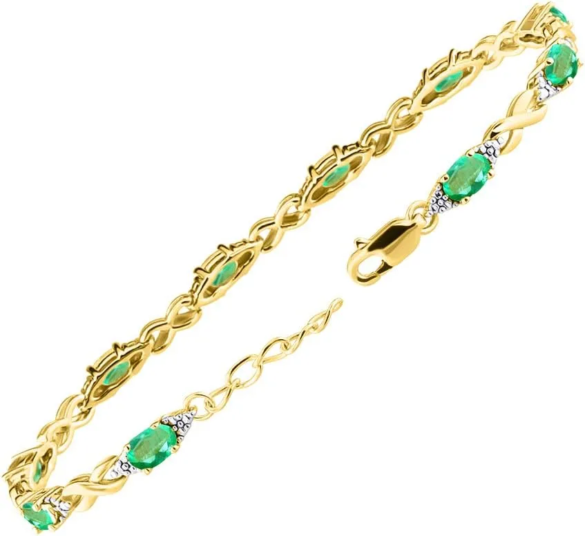 RYLOS Bracelets for Women Yellow Gold Plated Silver XO Hugs & Kisses Tennis Bracelet Gemstone & Genuine Diamonds Adjustable to Fit 7"-8" Wrist, 10 Gorgeous 6X4MM Jewelry for Women Friendship Bracelets