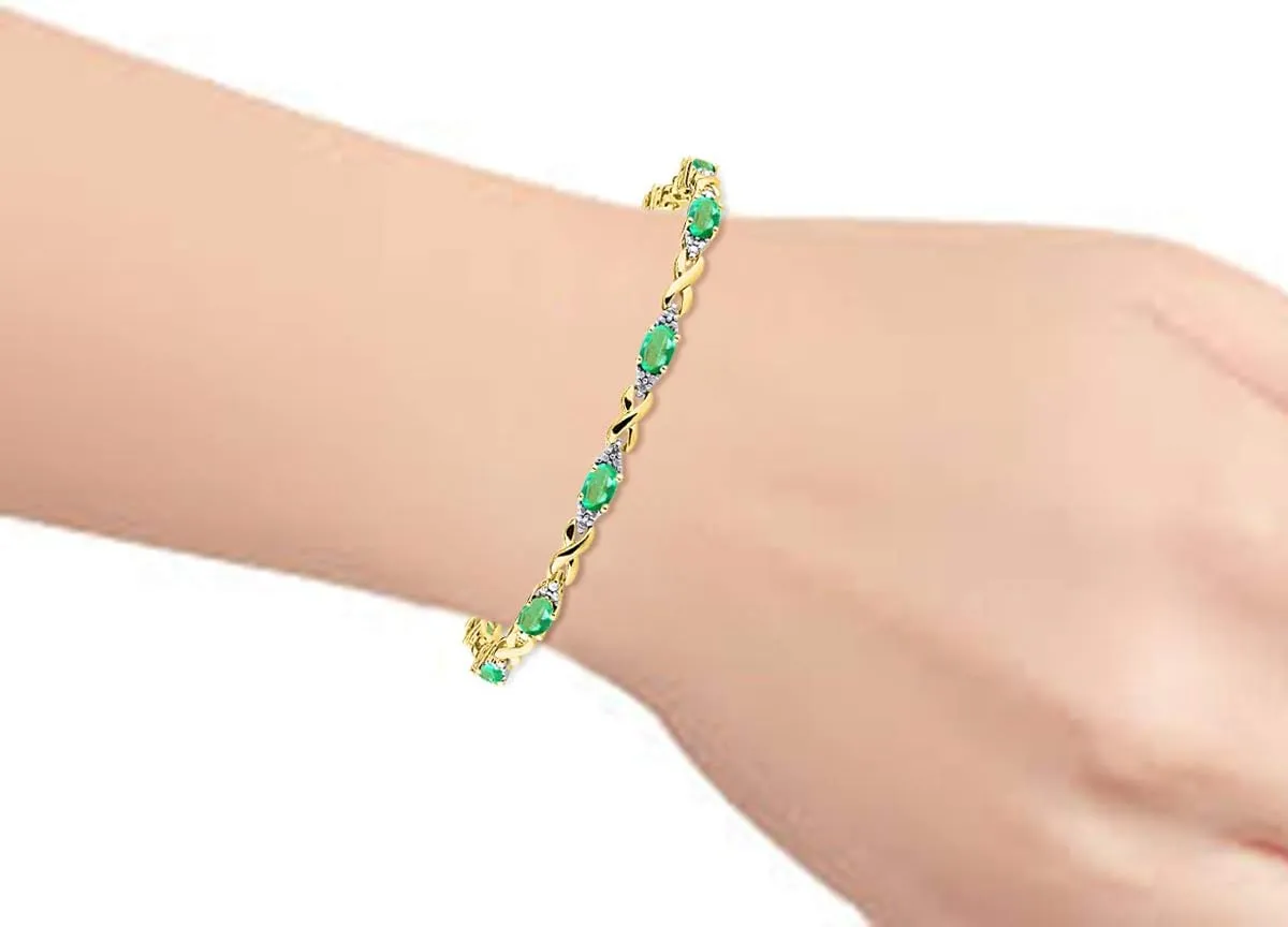RYLOS Bracelets for Women Yellow Gold Plated Silver XO Hugs & Kisses Tennis Bracelet Gemstone & Genuine Diamonds Adjustable to Fit 7"-8" Wrist, 10 Gorgeous 6X4MM Jewelry for Women Friendship Bracelets