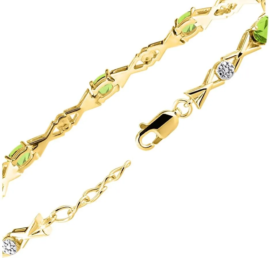 RYLOS Bracelets for Women Yellow Gold Plated Silver XOXO Hugs & Kisses Tennis Bracelet Gemstone & Genuine Diamonds Adjustable to Fit 7"-8" Wrist, 10 Gorgeous 6X4MM Jewelry for Women Friendship Bracelets