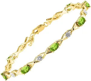 RYLOS Bracelets for Women Yellow Gold Plated Silver XOXO Hugs & Kisses Tennis Bracelet Gemstone & Genuine Diamonds Adjustable to Fit 7"-8" Wrist, 10 Gorgeous 6X4MM Jewelry for Women Friendship Bracelets