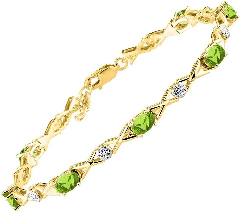 RYLOS Bracelets for Women Yellow Gold Plated Silver XOXO Hugs & Kisses Tennis Bracelet Gemstone & Genuine Diamonds Adjustable to Fit 7"-8" Wrist, 10 Gorgeous 6X4MM Jewelry for Women Friendship Bracelets