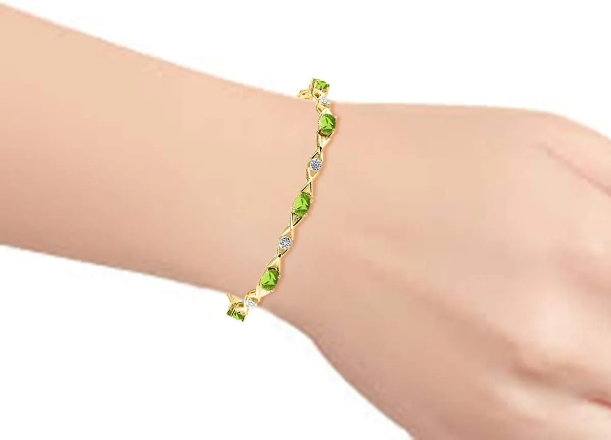 RYLOS Bracelets for Women Yellow Gold Plated Silver XOXO Hugs & Kisses Tennis Bracelet Gemstone & Genuine Diamonds Adjustable to Fit 7"-8" Wrist, 10 Gorgeous 6X4MM Jewelry for Women Friendship Bracelets