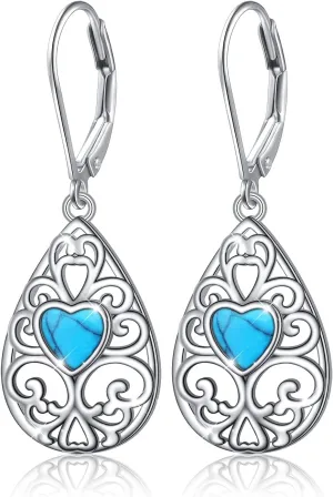 S925 Sterling Silver Heart Drop Dangle Studs Filigree Earrings Jewelry Birthday Gifts for Women Girlfriend