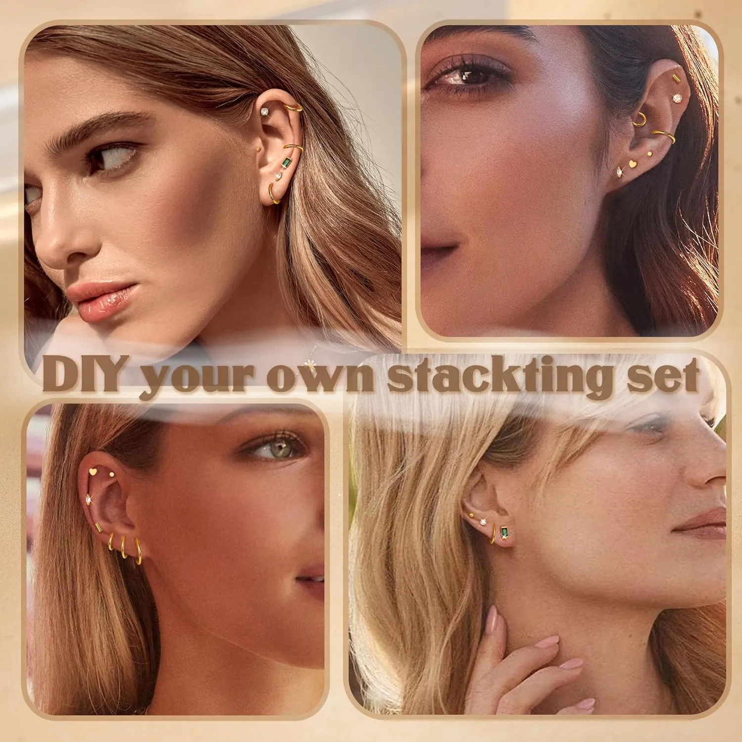 SAILIMUE 14K Gold Plated Flat Back Stud Earrings for Women | Hypoallergenic Surgical Stainless Steel Earrings | Screw Back Earrings Sets for Multiple Piercing | Small Cartilage Earring Studs