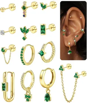Sanfenly Stud Earrings Small Gold Hoop Earrings Set for Women Flat Back Earring Hypoallergenic Cartilage Earring Lightweight Dainty 14K Gold Stud Earrings for Multiple Piercing Set