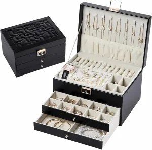 SANNI Jewelry Box for Women,Jewelry Organizer with 3-Layer Jewelry Storage Drawers for Necklaces Rings Earrings Bracelets,Lockable Jewelry Holder,Christmas Gift