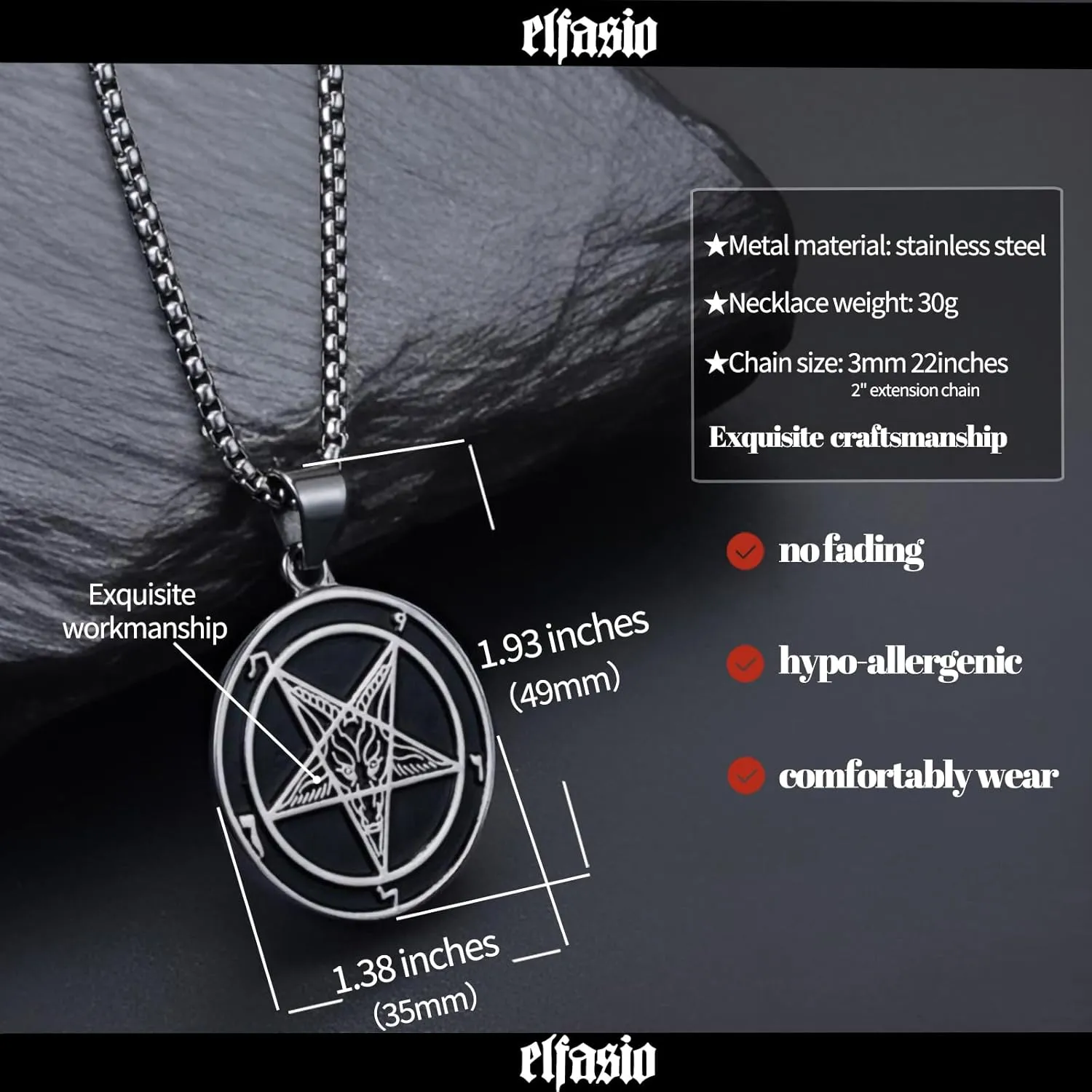 Satanic Necklace, Sigil of Baphomet Necklace, Stainless Steel Satan Church Jewelry, 3D Devil Demon Satan Goat Necklaces for Men Women