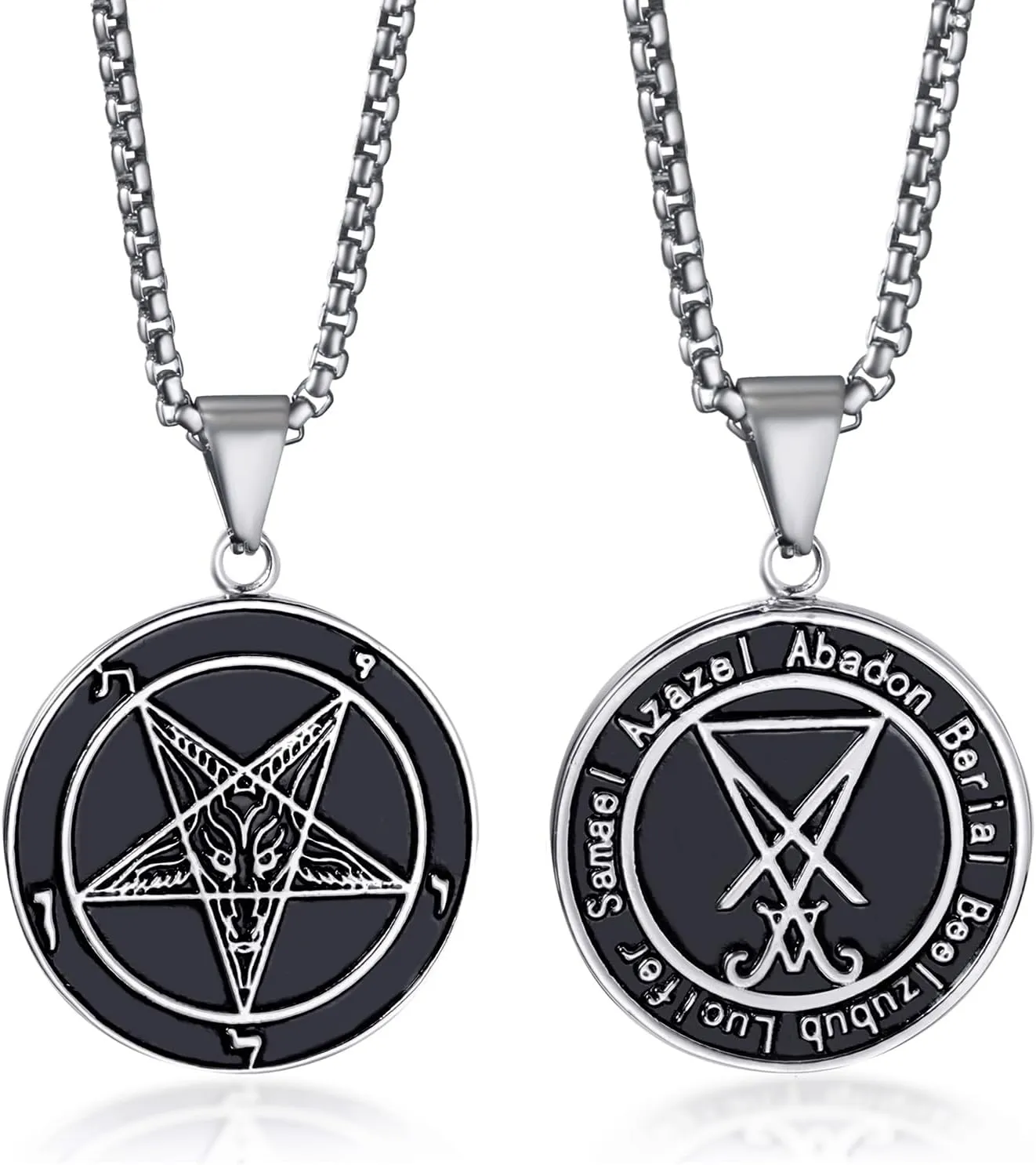 Satanic Necklace, Sigil of Baphomet Necklace, Stainless Steel Satan Church Jewelry, 3D Devil Demon Satan Goat Necklaces for Men Women