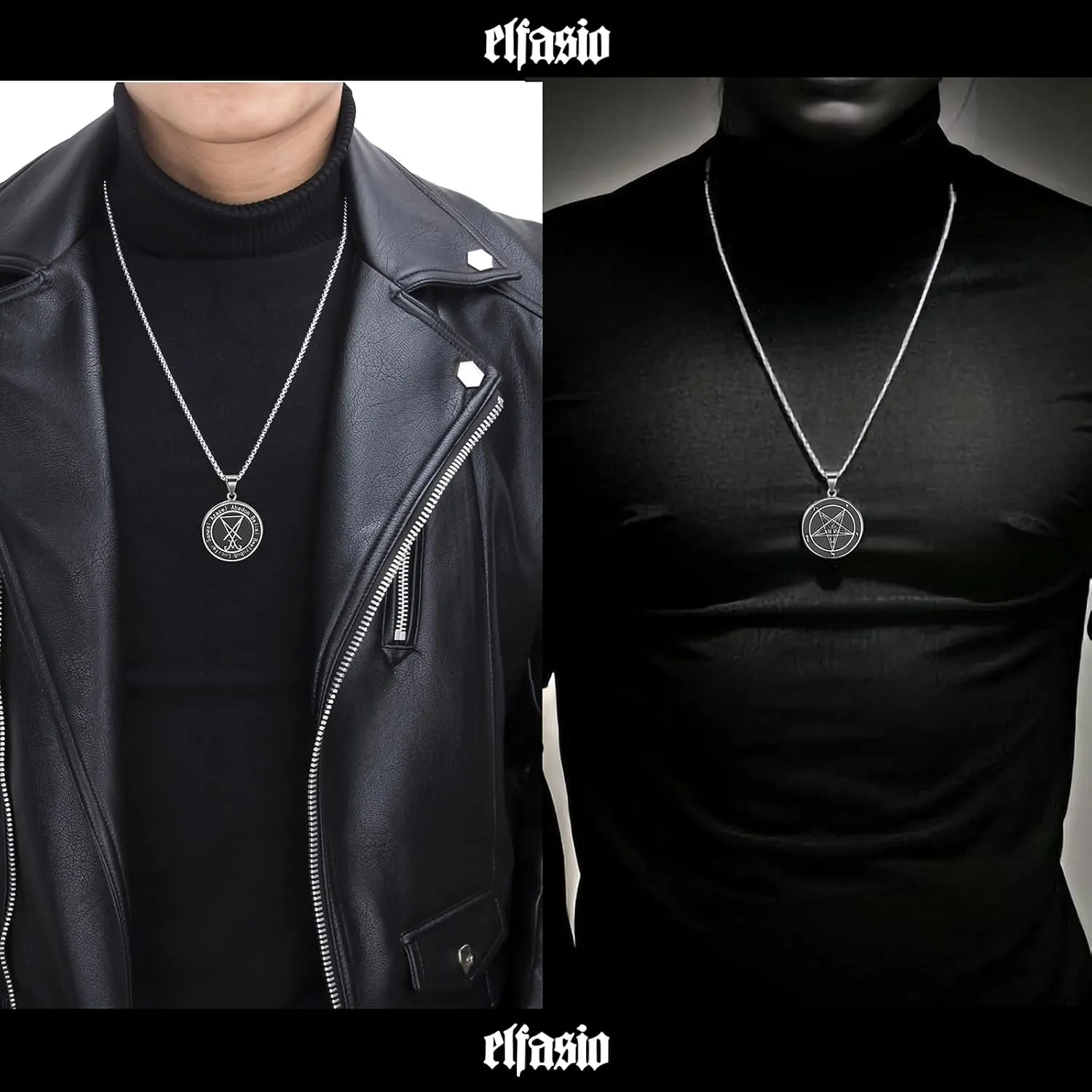 Satanic Necklace, Sigil of Baphomet Necklace, Stainless Steel Satan Church Jewelry, 3D Devil Demon Satan Goat Necklaces for Men Women