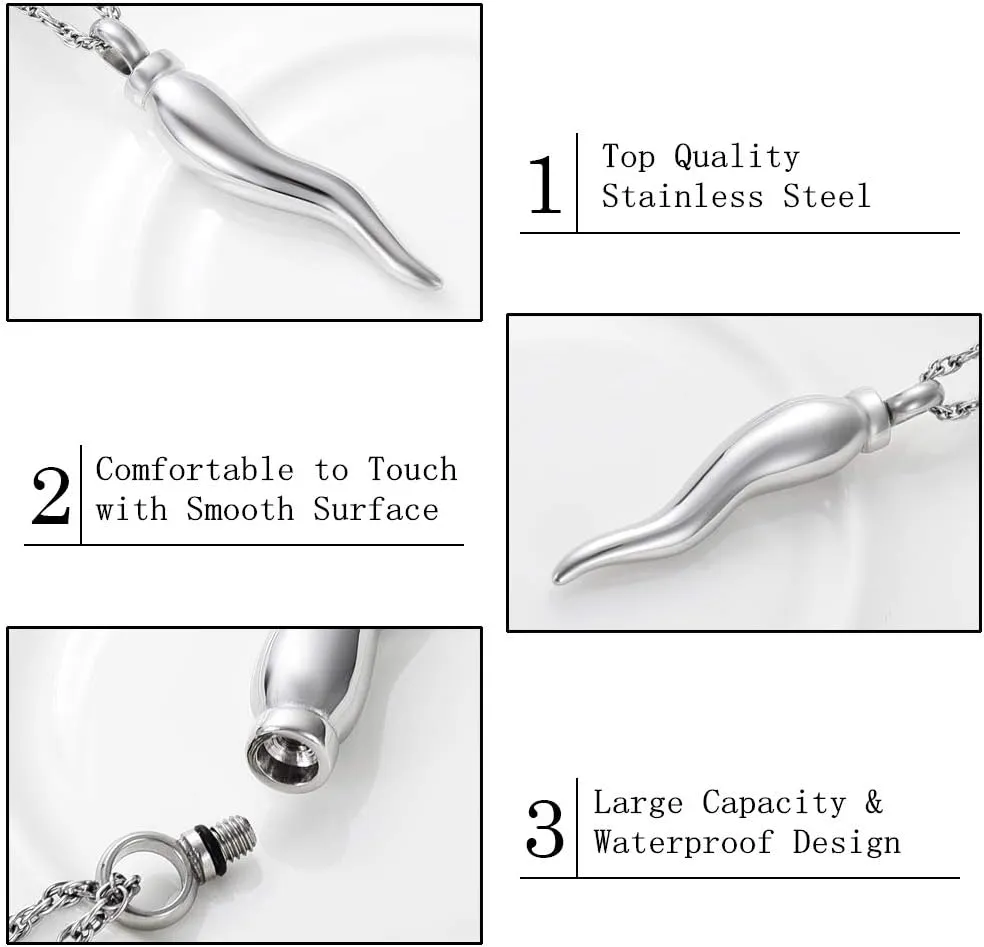 shajwo Cremation Jewelry Urn Necklaces for Ashes Italian Horn Urn Pendant Memorial Keepsake Jewelry for Human Men Women