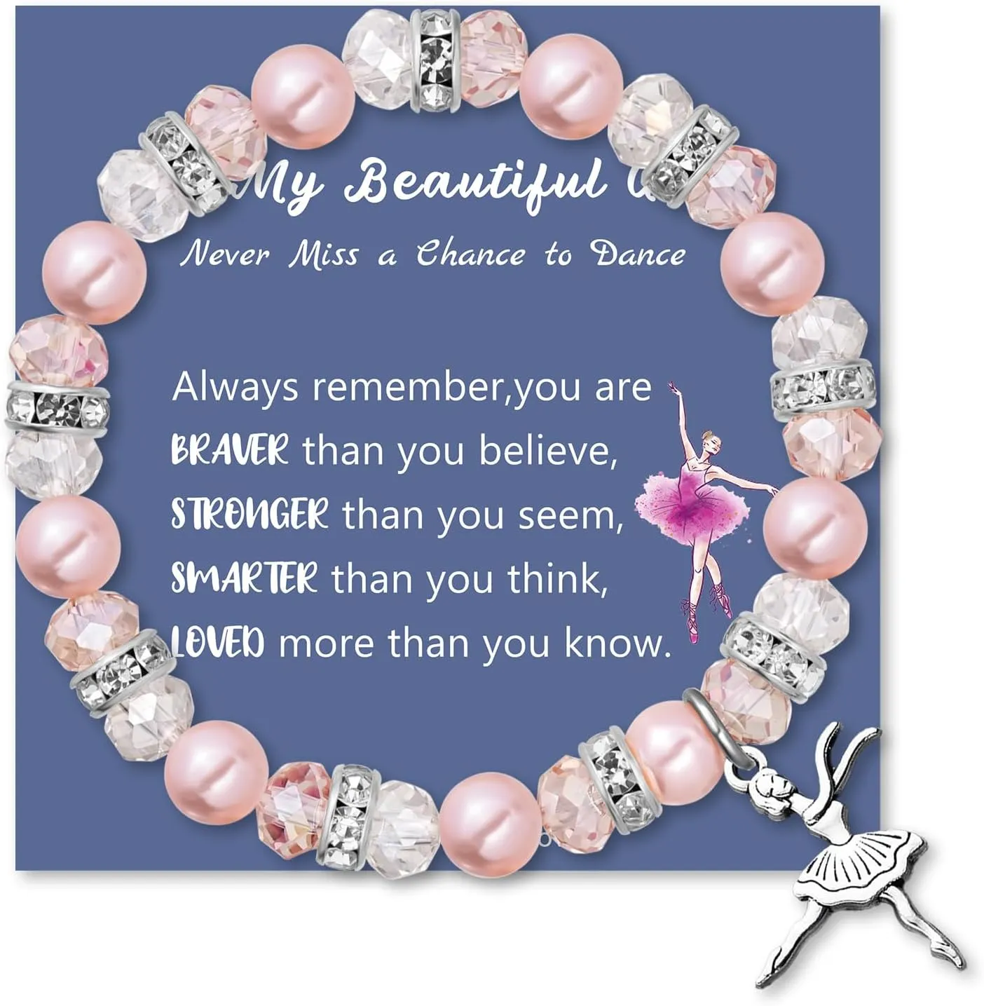 Shiny Pink Ballerina Bracelet for Girls - Ballet Dance Jewelry for Dance Lover, Team, Recital - Gift for Daughter, Niece, Dancer, Friend, Mate