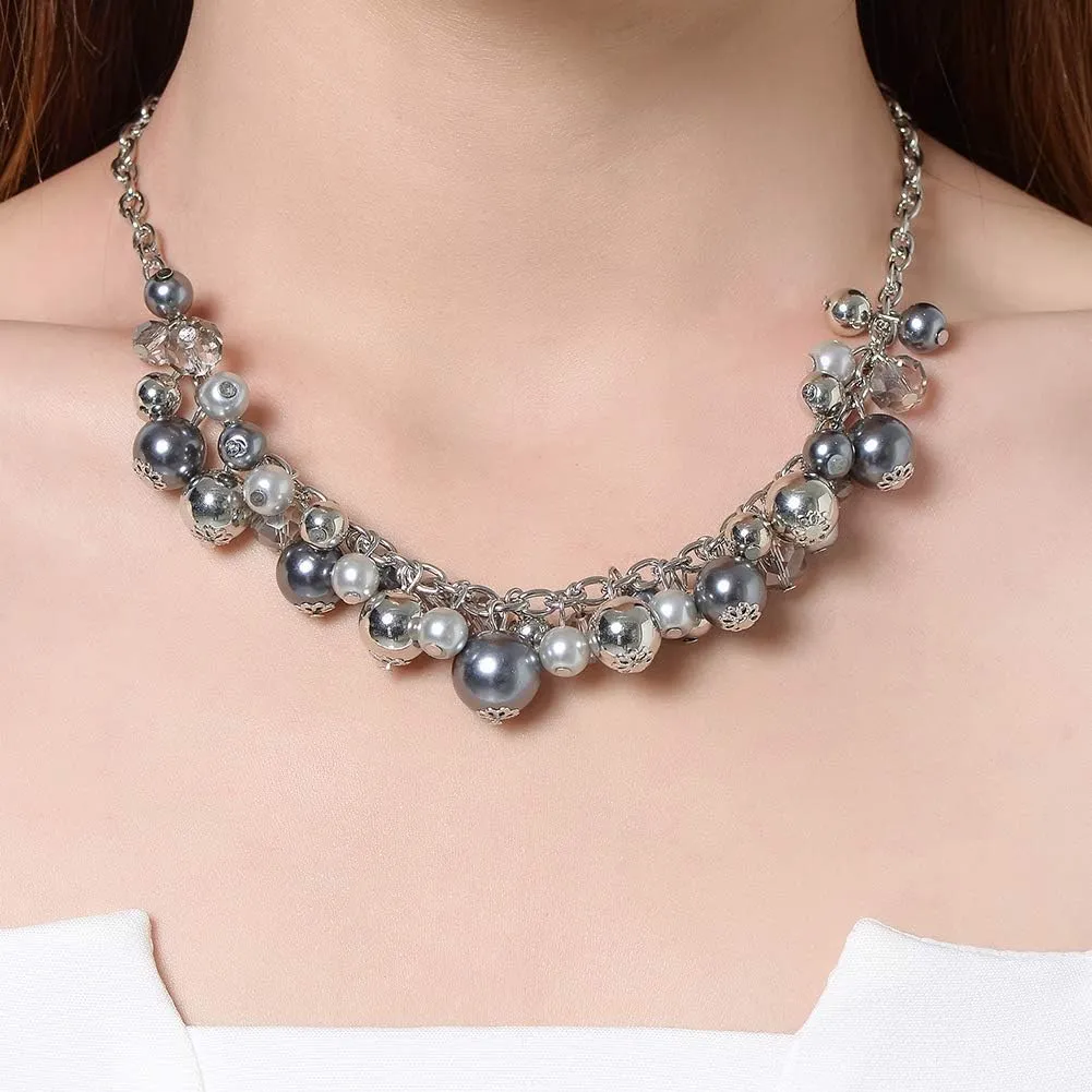 Short Chain Pendant Necklaces For Women - Silver Fashion Jewelry with Pearl and Crystal Bead, Birthday Gifts For Women