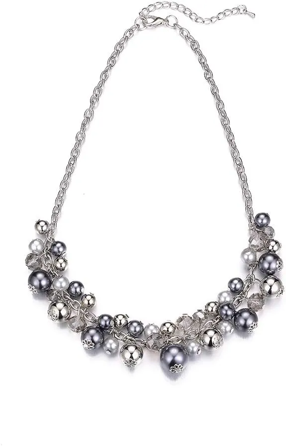 Short Chain Pendant Necklaces For Women - Silver Fashion Jewelry with Pearl and Crystal Bead, Birthday Gifts For Women