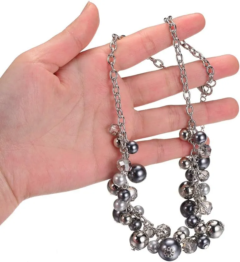 Short Chain Pendant Necklaces For Women - Silver Fashion Jewelry with Pearl and Crystal Bead, Birthday Gifts For Women