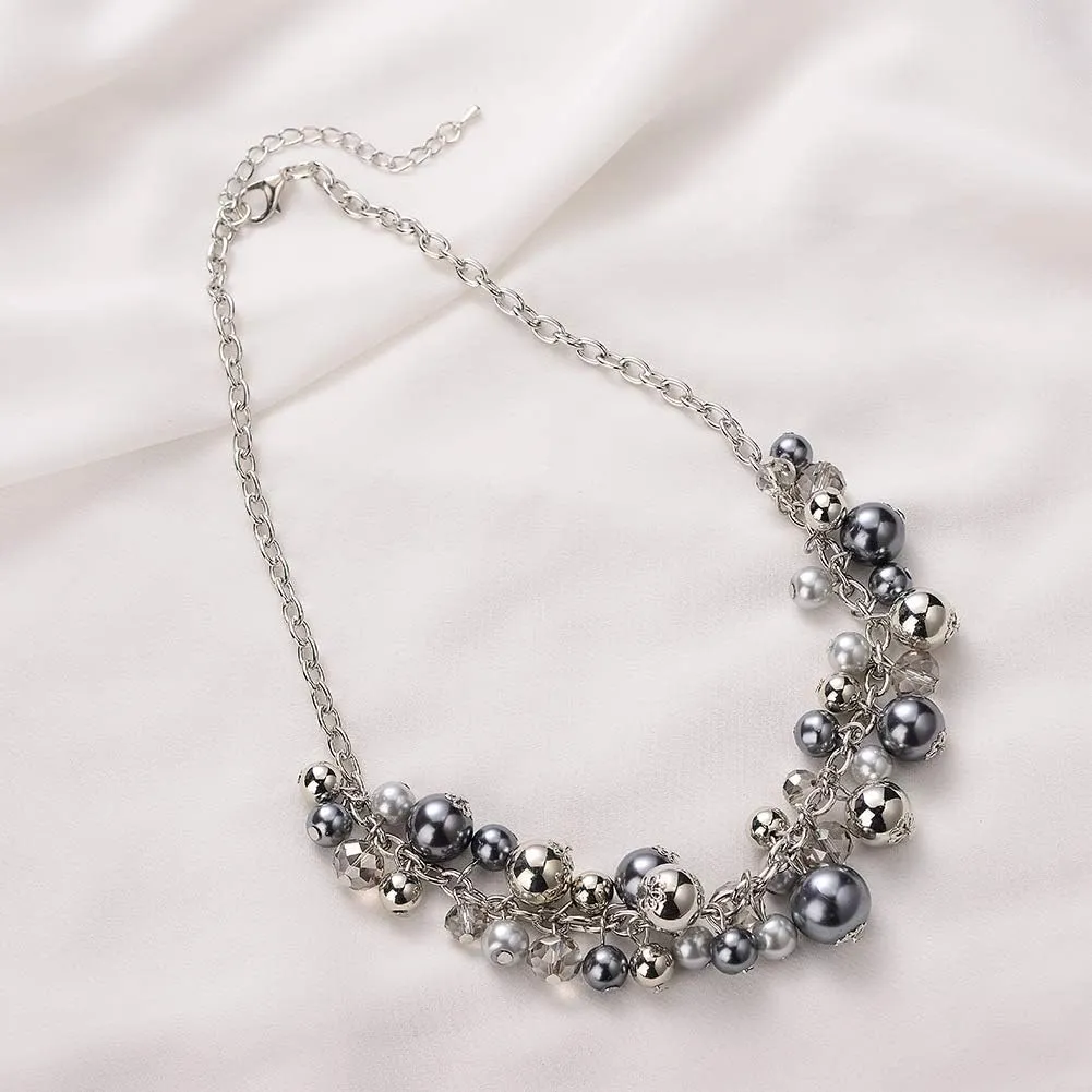 Short Chain Pendant Necklaces For Women - Silver Fashion Jewelry with Pearl and Crystal Bead, Birthday Gifts For Women
