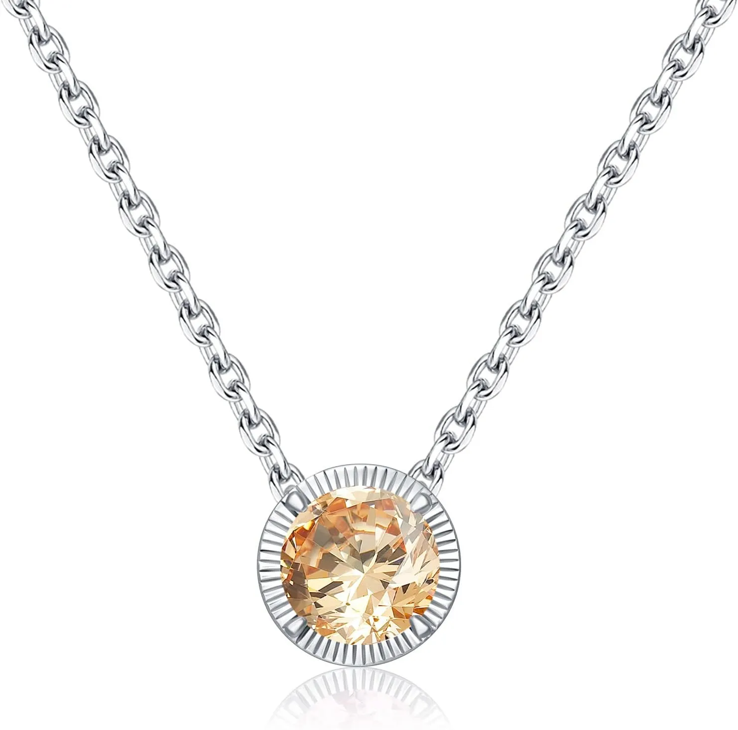 Shysnow Birthstone Pendant Necklace for Women Sterling Silver 925 Dainty Solitaire Single Round Gemstone Crystals Birthstones Necklaces Birthday Anniversary Christmas Jewelry