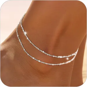 Silver Bracelets for Women Anklet Bracelets for Women Set 2pcs Body Jewelry Sets for Women Sterling Silver Bracelet Minimalism Jewelry for Women Trendy Thin Size Adjustable