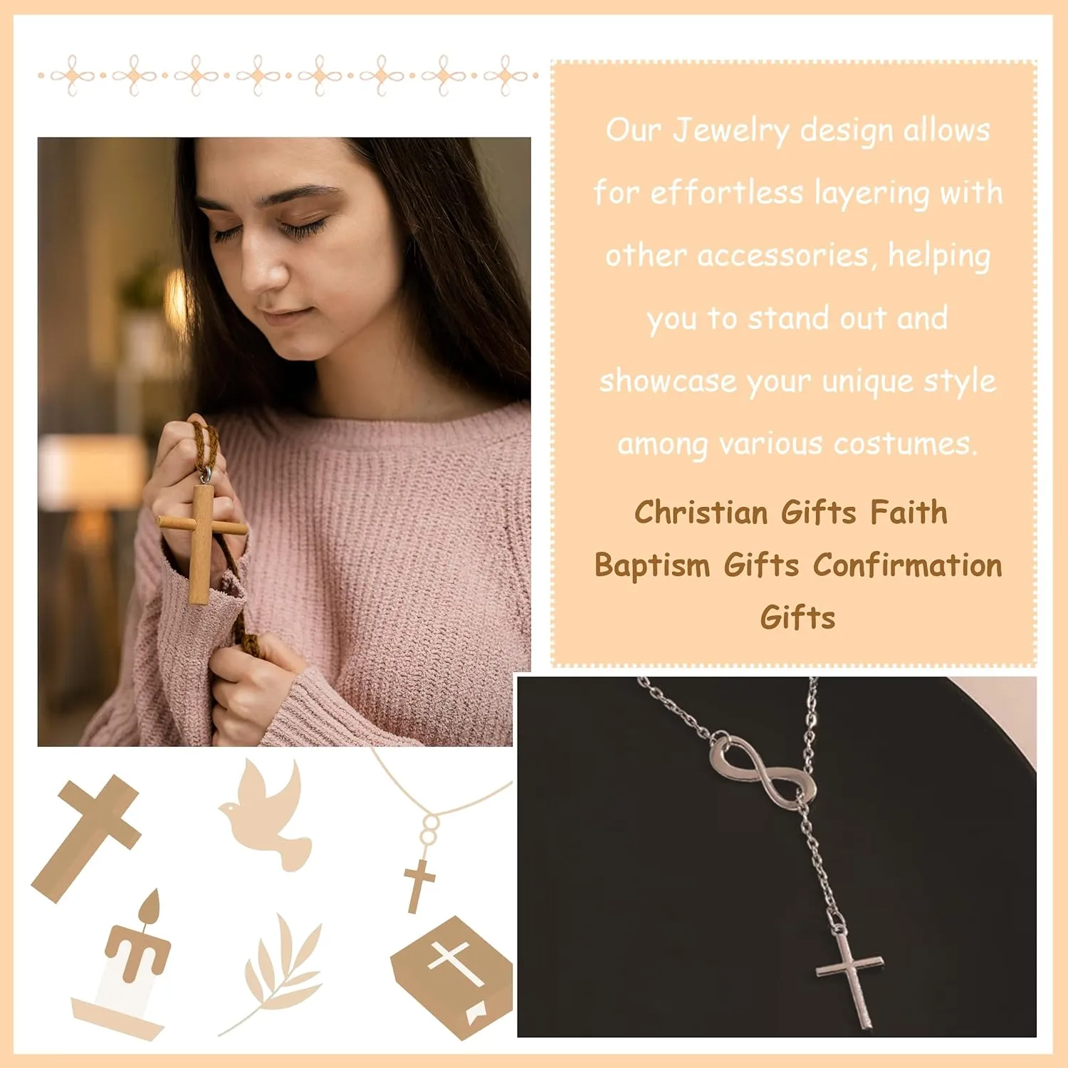 Silver Cross Necklaces for Women Confirmation Gifts First Confirmation Necklace Gifts Faith Religious Cross Jewelry Gifts for Women
