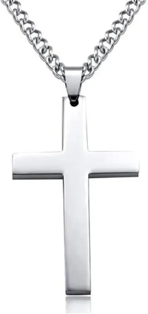Silver Cross Pendant Necklace for Men, Silver Stainless Steel Plain Cross Pendant Necklace Clever treatment