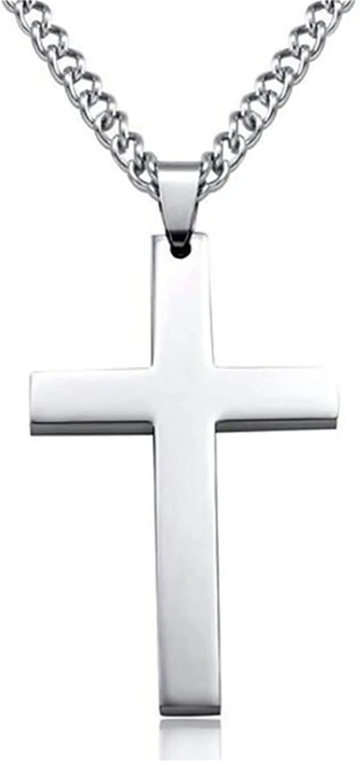 Silver Cross Pendant Necklace for Men, Silver Stainless Steel Plain Cross Pendant Necklace Clever treatment