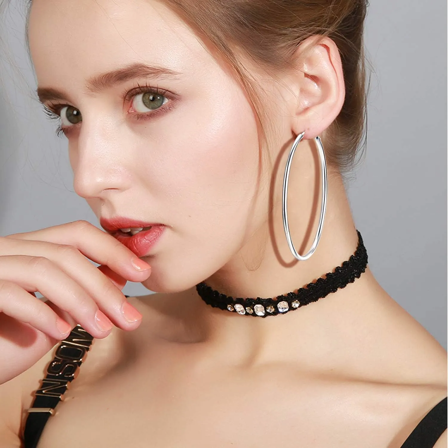 Silver Hoop Earrings Sterling Silver Circle Endless Big Earrings Hoops Jewelry,Fashion Gold Hoop Earring for Women,Daimeter 20,30,40,50,60,70,80mm