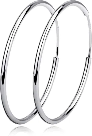 Silver Hoop Earrings Sterling Silver Circle Endless Big Earrings Hoops Jewelry,Fashion Gold Hoop Earring for Women,Daimeter 20,30,40,50,60,70,80mm