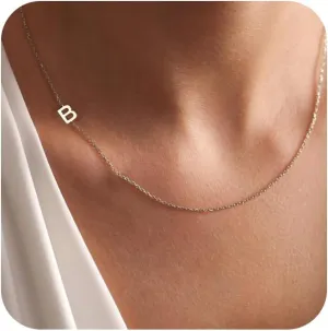 Silver Necklace for Women, Dainty Sideways Letter Necklace Sterling Silver Initial Necklace Cute Name Necklace Personalized Simple Silver Choker Necklaces for Women Trendy Jewelry Gifts