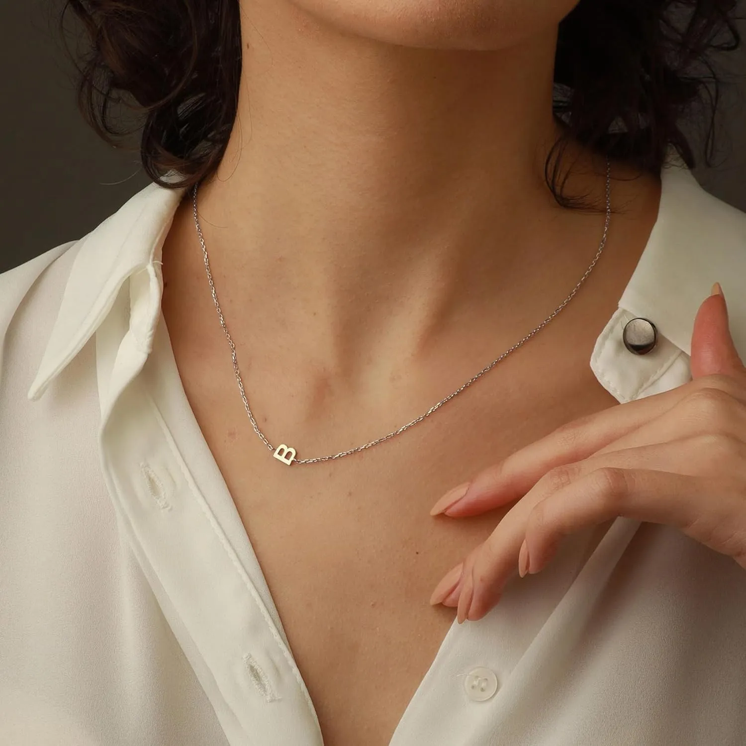 Silver Necklace for Women, Dainty Sideways Letter Necklace Sterling Silver Initial Necklace Cute Name Necklace Personalized Simple Silver Choker Necklaces for Women Trendy Jewelry Gifts