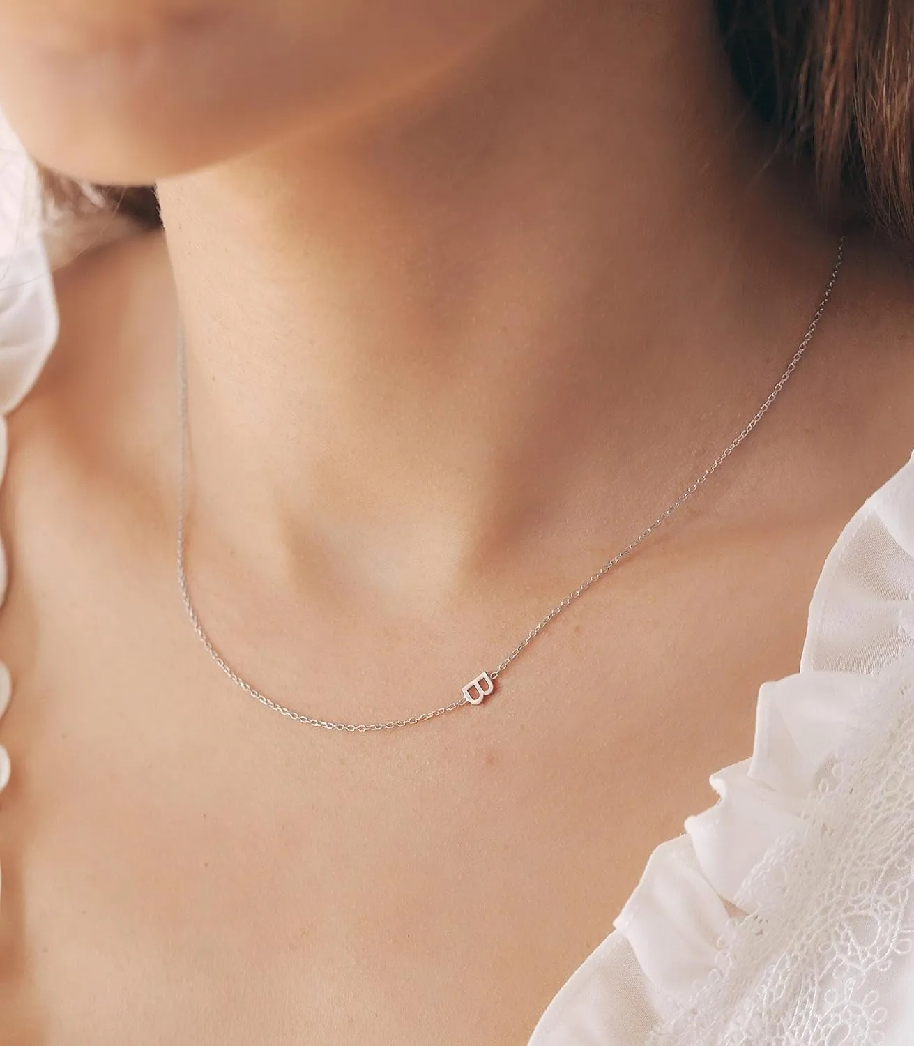 Silver Necklace for Women, Dainty Sideways Letter Necklace Sterling Silver Initial Necklace Cute Name Necklace Personalized Simple Silver Choker Necklaces for Women Trendy Jewelry Gifts