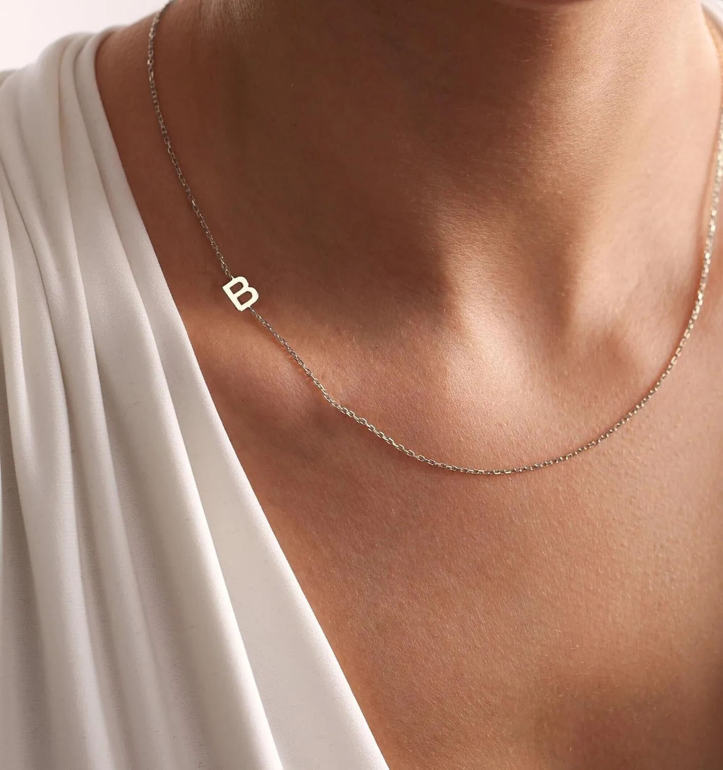 Silver Necklace for Women, Dainty Sideways Letter Necklace Sterling Silver Initial Necklace Cute Name Necklace Personalized Simple Silver Choker Necklaces for Women Trendy Jewelry Gifts