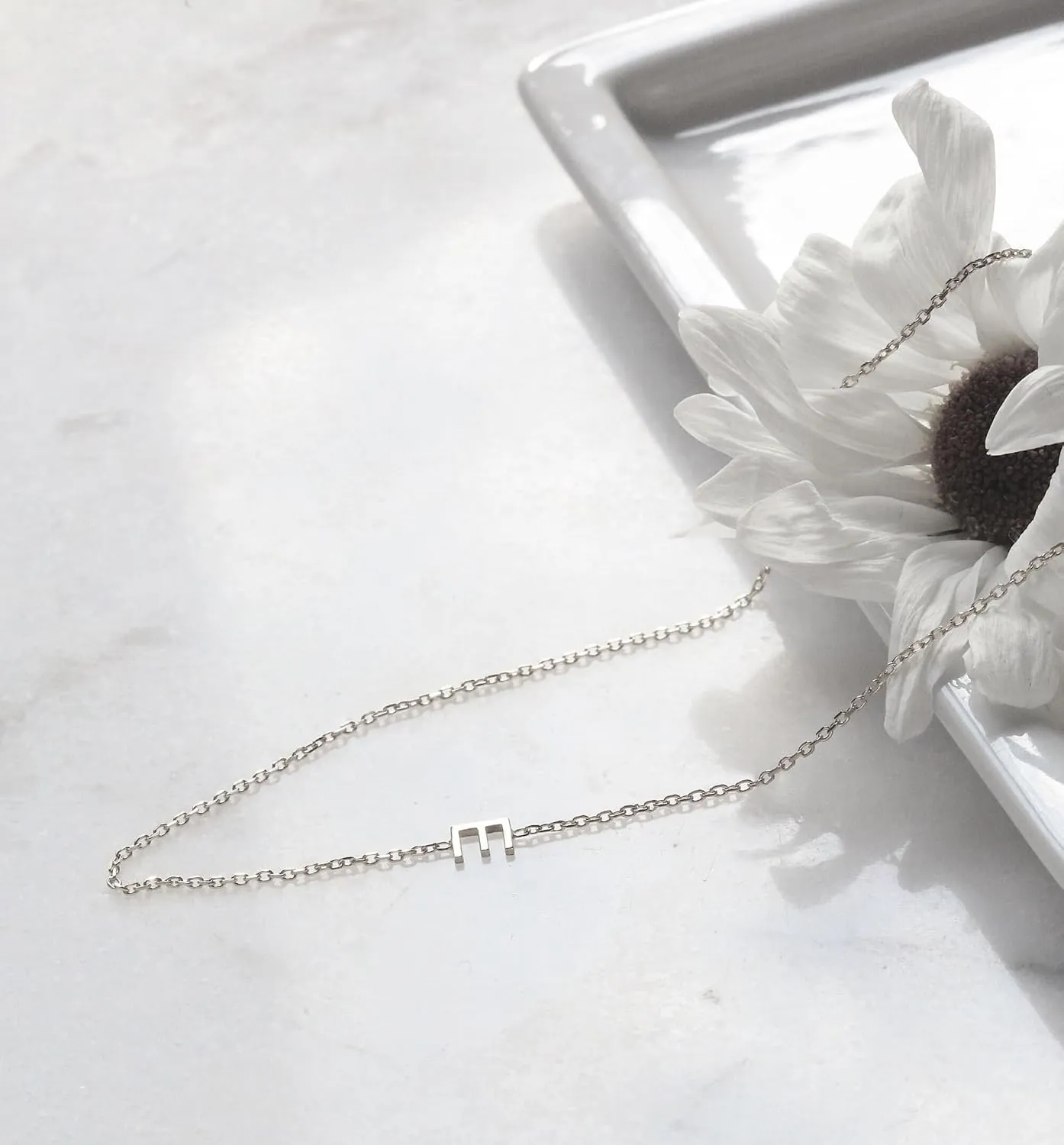 Silver Necklace for Women, Dainty Sideways Letter Necklace Sterling Silver Initial Necklace Cute Name Necklace Personalized Simple Silver Choker Necklaces for Women Trendy Jewelry Gifts