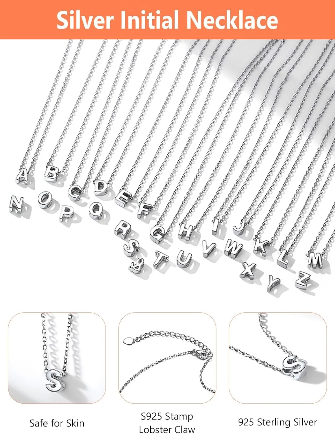 Silvora Initial Necklaces for Women-925 Sterling Silver Dainty Tiny Letter Necklace Personalized Initial Pendant Necklace for Women