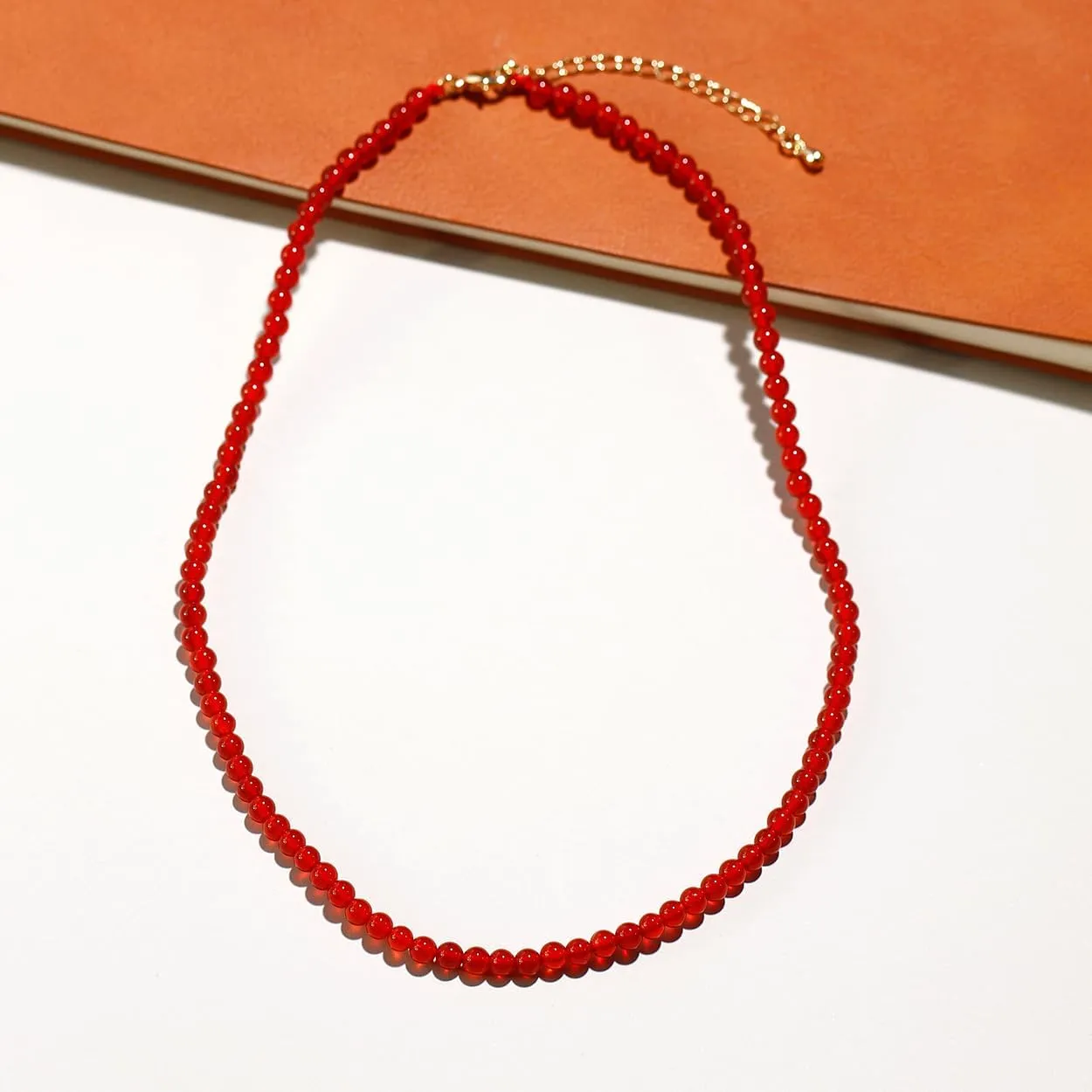 Simple Choker Necklace for Women Real Stone and Crystals Necklaces 4mm Beaded Choker Jewelry Meditation Gift for Women (16" 2")